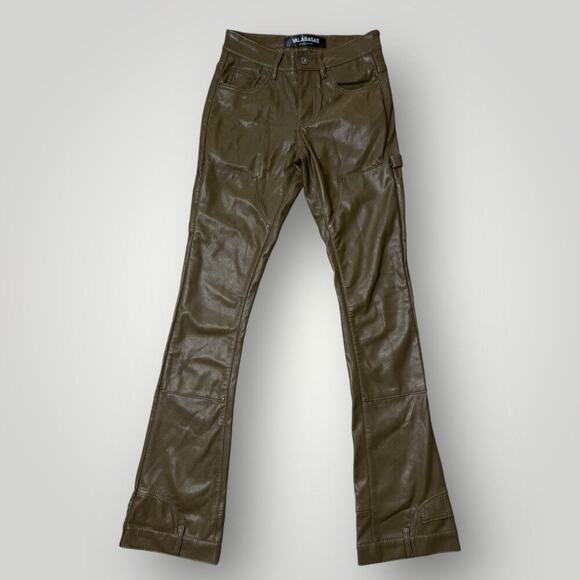 VALABASAS OLIVE LEATHER CARGO PANTS MENS SIZE 28 L35 - Picture 1 of 10